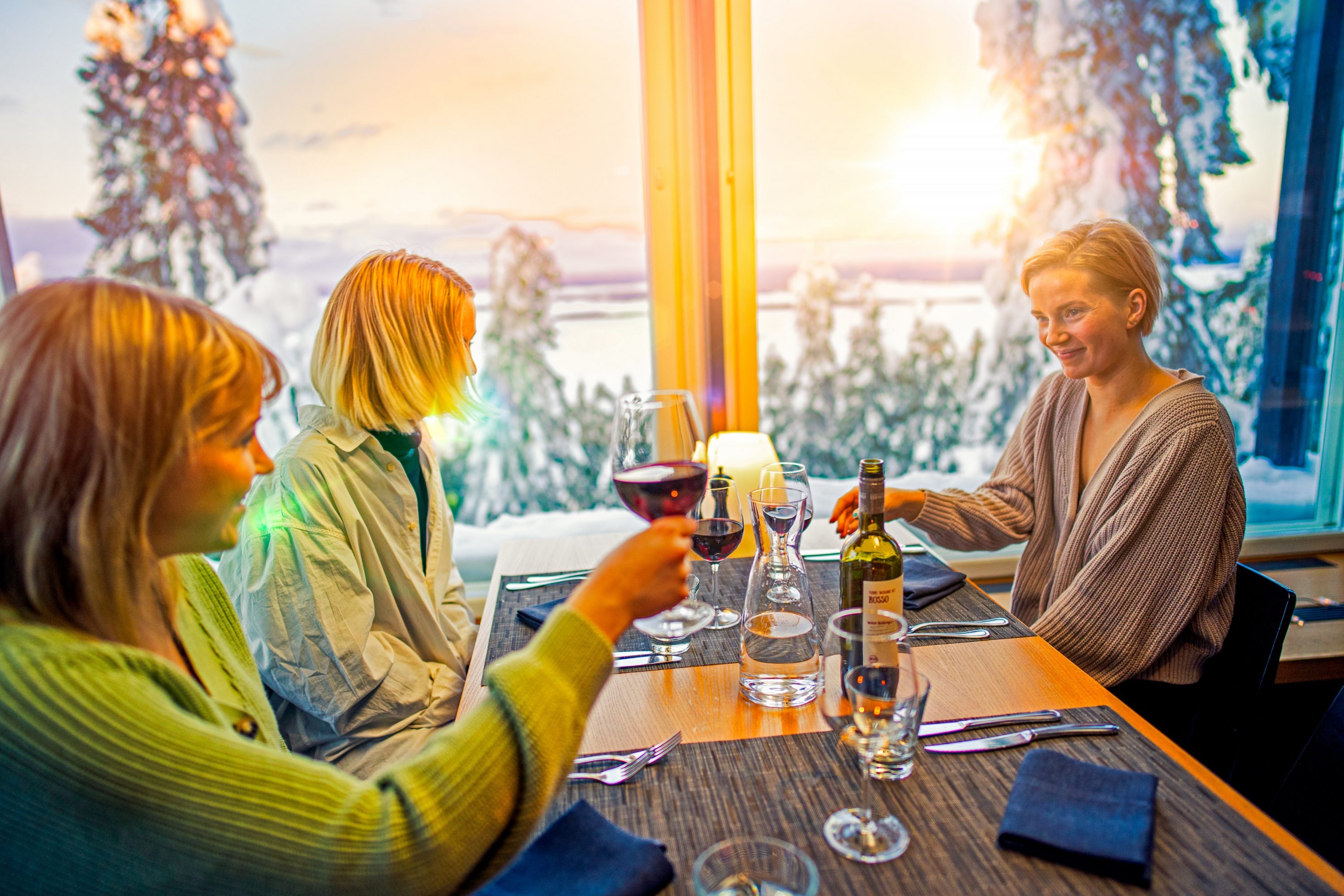 Three women in a restaurant