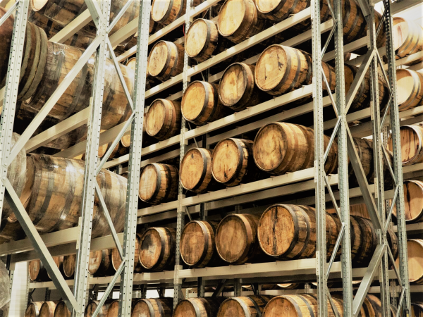 Wine barrels in a storage