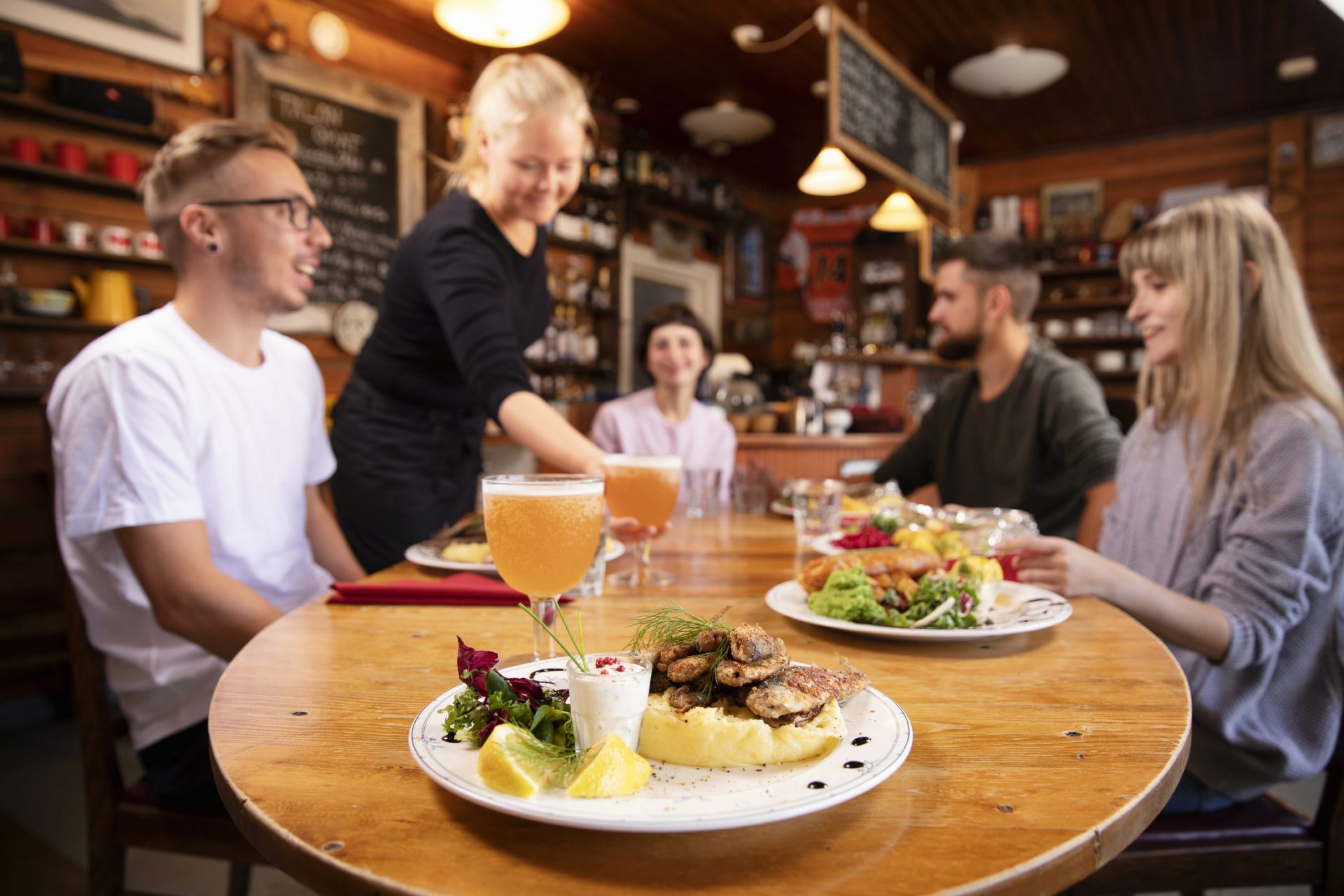 A group eating dinner at restaurant